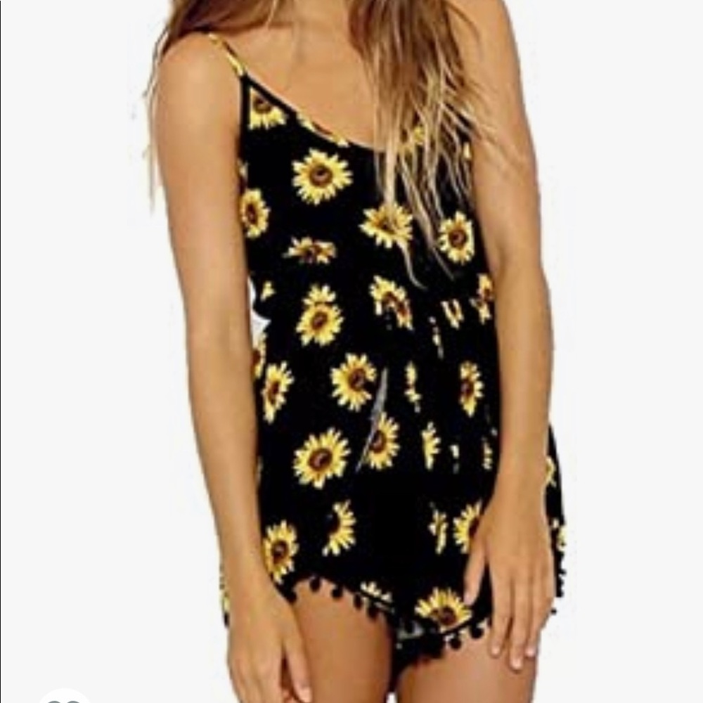 Adorable sunflower and Pom Pom Romper